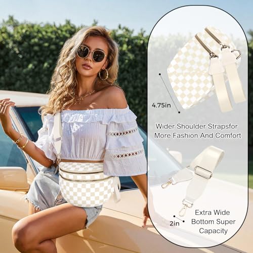 Spacious Nylon Checkered Crossbody Bum Bag for Women, Fashion Checkerboard Fanny Pack Purse with Anti-theft Pocket, Adjustable Wider Strap Wasit Bag (Beige) - color: Beige