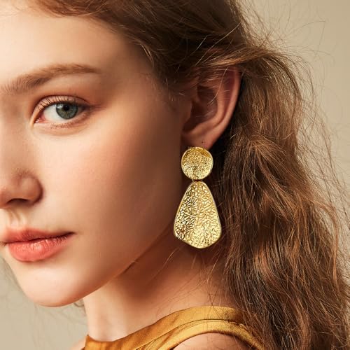 Gold Statement Earrings For Women 18K Gold Plated Sectored Flower Leaf Shell Angel Wing Earring Large Stud Earrings Hypoallergenic Stud - color: Trapezoidal earrings