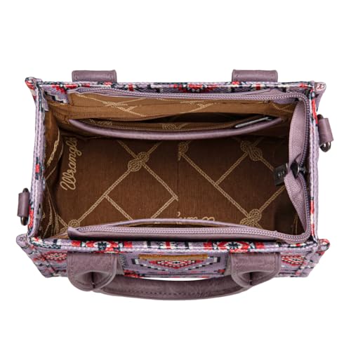 Wrangler Mini Aztec Tote Bag for Women Boho Small Top Handle Purse with Adjustable Strap - color: Boho Purple