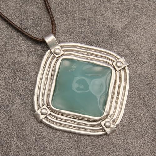 Boho Necklaces for Women Cord Necklace with Pendant Long Silver Necklace Vintage Sweater Necklace Hippie Jewelry for Women Girls Gifts - style: Blue Turquoise Necklace