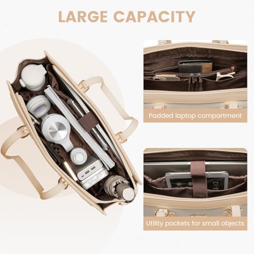 LOVEVOOK Laptop Tote for Women - 15.6 inch Canvas Laptop Bag, Large Capacity Work Bag with Clutch Purse, Computer Office Business Briefcase, Casual Handbag for Travel, College, Teacher, School - color: Grey & White, size: 15.6 inch