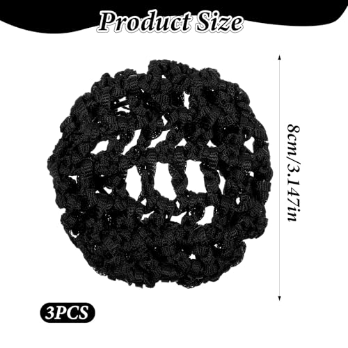 3 PCS Hair Nets for Buns, Elastic Invisible Women Hair Nets Handmade Crochet Scrunchies Bun Holders for Women Skating Ballet and Dance Accessories, Black