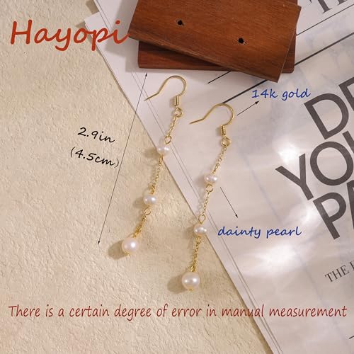 Hayopi Pearl Earrings for Women - Dainty Gold Dangle Drop Earrings, 14k Gold Plated Cute Bow Design, Hypoallergenic Pearl Studs, Wedding Jewelry Gifts - color: GOLD-3 dangle pearl earrings