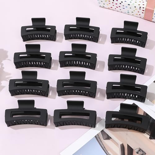 Sisiaipu 3.5 Inch Medium Hair Claw Clips 12 Pcs Square Claw for Thick and Thin Hair Rectangular Rectangle Hair Clips Jaw Clips Bulk Hair Accessories for women and Girls (Black) - color: Black