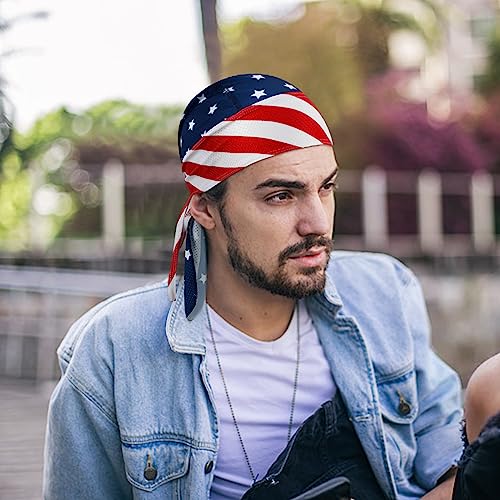DOCILA 3 Pcs Do Rags for Men Skull Cap Bandana Hat Breathable Helmet Linner Beanie - color: Flag Style2