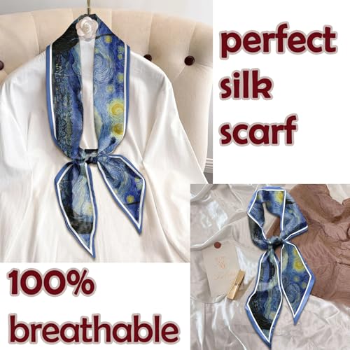 Hair Head Scarf Silk Feeling Long Satin Neck Satin Scarves for Handbag Cute Aesthetic Decoration Women Girls 59 * 6.7” - color: Y18-starry Night