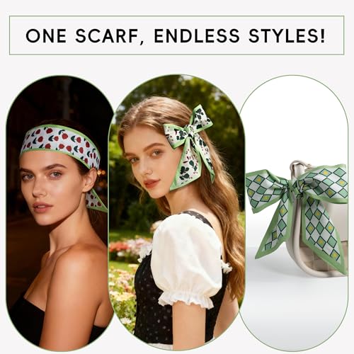 ZXZH 6 Pack Fashion Scarves for Women, Versatile Boho Head Scarf, Satin Scarf for Hair, Neck, Wrist, and Purse Accessories - color: Fresh Green Botanical