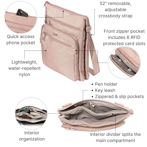 Baggallini womens Out and About Crossbody - color: Blush Shimmer