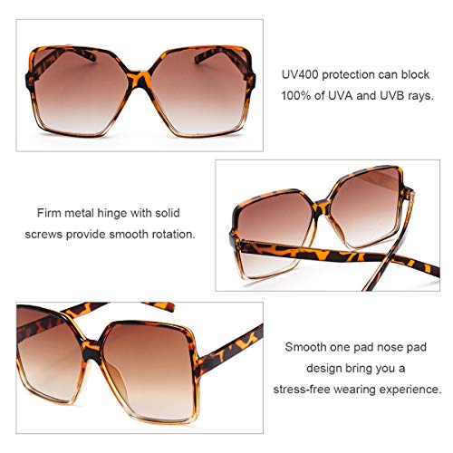 Dollger Oversized Square Sunglasses for Women Big Large Wide Fashion Shades for Men UV Protection Unisex - color: G: Leopard Gradient Blue Frame