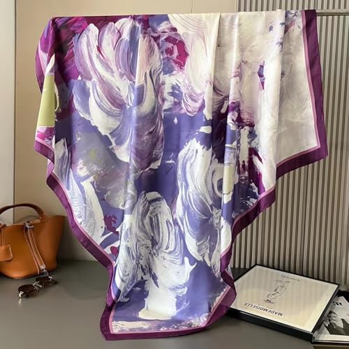XL 43 Inch Extra Large Square Scarf Fashion Scarves Silk Feeling Hair Scarf Wrapping Scarfs Night Sleeping Headscarf - color: Ba1025