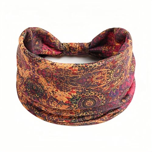 1 Pack Boho Headbands Stretch Paisley Print Bandana Headband Criss Cross Hair Bands Knotted Head Wrap Yoga Daily for Women and Girls (Orange Color Blocking) - color: Orange Color Blocking