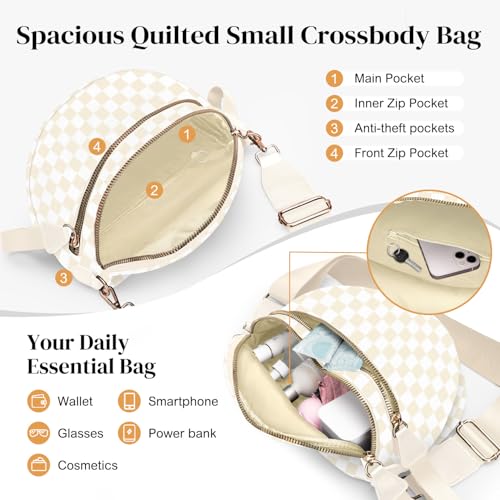 Spacious Nylon Checkered Crossbody Bum Bag for Women, Fashion Checkerboard Fanny Pack Purse with Anti-theft Pocket, Adjustable Wider Strap Wasit Bag (Beige) - color: Beige
