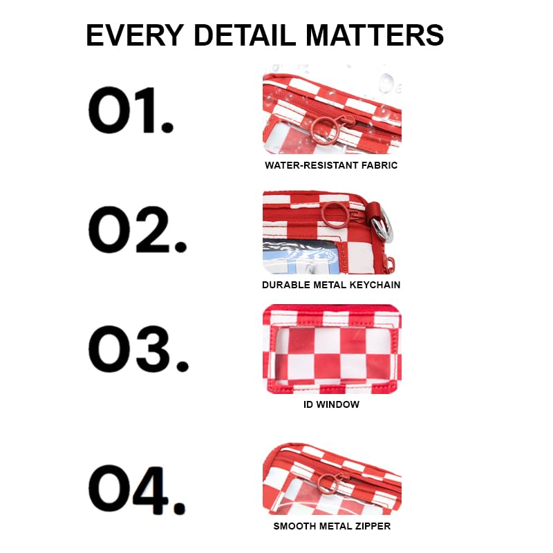 Nylon Wristlet Wallet for Women,Quilted RFID Blocking Small Zipper Coin Purse Keychain Wallet with ID Window Lightweight Travel Wristlet wallet - color: Red White Lattice