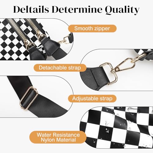 Spacious Nylon Checkered Crossbody Bum Bag for Women, Fashion Checkerboard Fanny Pack Purse with Anti-theft Pocket, Adjustable Wider Strap Wasit Bag (Black-White) - color: black-white