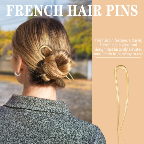 6 PCS Metal French Hair Pin for Women, Large Styling Pins for Thin Thick Hair, Hair Pin for Buns, French Twist Pin Wavy U Shaped - color: Metal
