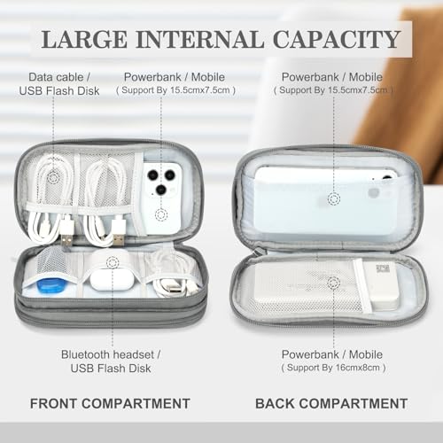 FYY Travel Cable Organizer Pouch Electronic Accessories Carry Case Portable Waterproof Double Layers All-in-One Storage Bag for Cord, Charger, Phone, Earphone Dark Grey - color: Dark Grey, style: Small