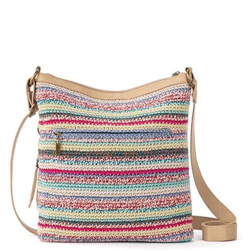 The Sak Lucia Crossbody Bag in Crochet, Convertible Purse with Adjustable Shoulder Strap - color: Eden Stripe