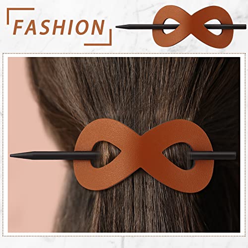 4 Pcs French Barrette Leather Hair Clip with Stick Slider Pin 8 Shape Mellow Ponytail Holders Fine Hairs Accessories Set for Women Handmade Hair Holder Clips Mother's Day Gift(Cute Color)