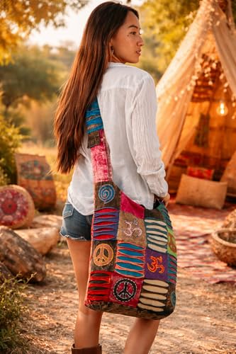 Blue Red Hobo Cotton Sling Cross Body Messenger Shoulder Bag Hippie Boho Bohemian Light Roomy Spacious | Hippie, Boho, Bohemian, Light, Roomy, Spacious - style: Colorful