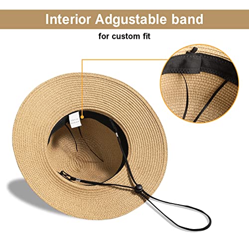 Beach Sun Straw Hats for Women, UPF 50+ UV Sun Protection Wide Brim Summer Straw Hat Foldable Packable Roll up Cap - color: C Khaki