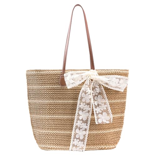 Straw Beach Tote Bag for Women - 2026 Large Handwoven Summer Vacation Purse with Zipper for Travel Pool Shopping Essentials | Zipper Closure, Beach Vocation, Lightweight Foldable, Large Capacity, Eco-friendly, Boho Style