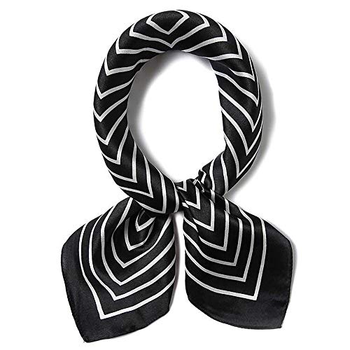 ANDANTINO 100% Mulberry Silk Square Scarf for Hair-25.6" X25.6'' Women Men Natural Silk Neckerchief Digital Printed Headscarf - color: Black White