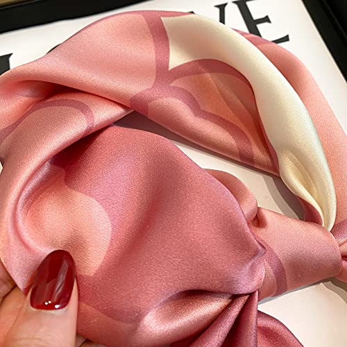 FEIBOON 100% Pure Mulberry Silk Scarfs 26"x26" Square Scarf Women Neckerchief Headscarf hair scarf bandana Gift Packed - color: Pink+ White