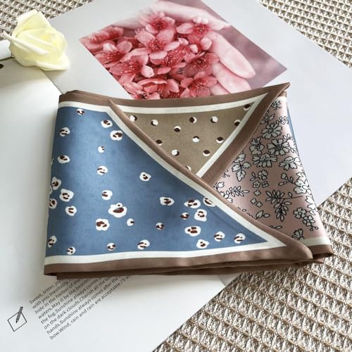 Silk Head Scarf for Hair Fashion Headwrap for Women Lightweight Neck Tie - color: X008-pink & Blue Contrasting Colors
