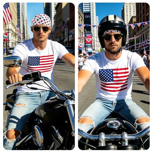 DOCILA 3 Pcs Do Rags for Men Skull Cap Bandana Hat Breathable Helmet Linner Beanie - color: Redwhiteblue