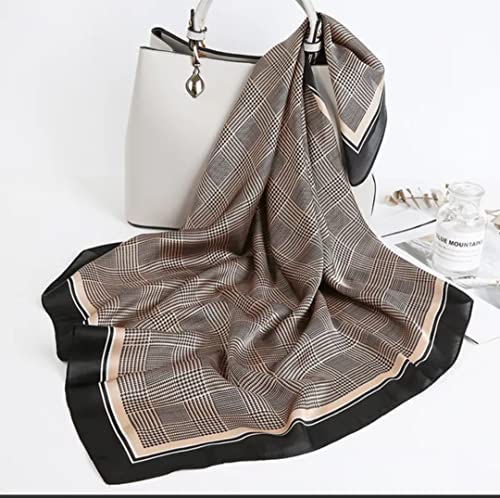 ANDANTINO 100% Mulberry Silk Square Scarf for Hair-25.6" X25.6'' Women Men Natural Silk Neckerchief Digital Printed Headscarf - color: Earth Tone-check