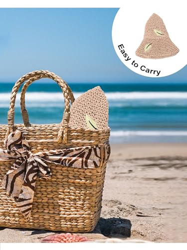 LA CARRIE Womens Sun Hat Floppy Packable Wide Brim UV Protection UPF 50+ Straw Hat with Embroidery for Summer Beach - color: Pink