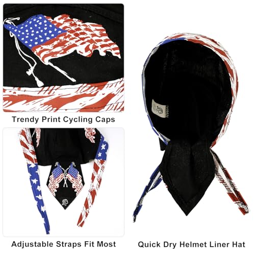 DOCILA 3 Pcs Do Rags for Men Skull Cap Bandana Hat Breathable Helmet Linner Beanie - color: A-navywhiteblue
