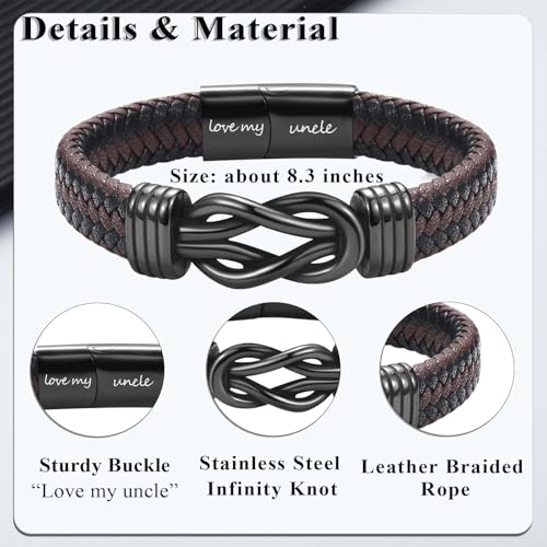 Infinity Knot Bracelet Leather Bracelet Gifts for Son Grandson Nephew Brother Dad Husband Uncle Grandpa Boyfriend, Easter Graduation Christmas Valentines Fathers Day Birthday Gifts for Boys Men Him - style: Uncle