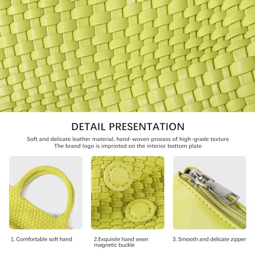 Handmade Woven Bag Satchel Handbag For Women Vegan Leather Tote Bag With Purses Travel Shoulder Bag Underarm Bag - color: Fruit Green