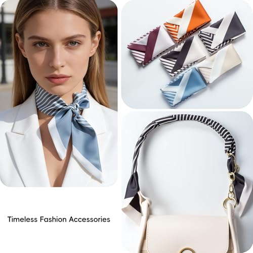 ZXZH 6 Pack Fashion Scarves for Women, Versatile Boho Head Scarf, Satin Scarf for Hair, Neck, Wrist, and Purse Accessories - color: Diagonal Stripe