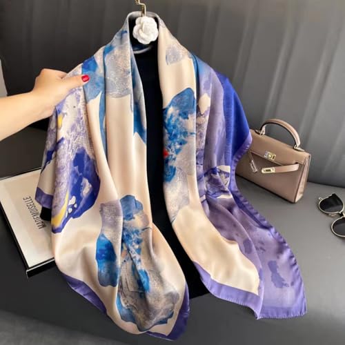 XL 43 Inch Extra Large Square Scarf Fashion Scarves Silk Feeling Hair Scarf Wrapping Scarfs Night Sleeping Headscarf - color: Ba1014