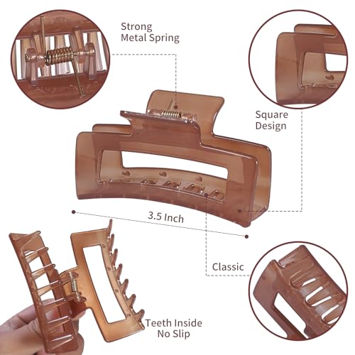 Sisiaipu 12 Pack Medium Square Claw Hair Clips, 3.5 x 2 x 1.1 inch, Shiny, 12 Colors, Hair Accessories for Women and Girls, Rectangular Rectangle Jaw Clips for Thick and Thin Hair Securing, 12 Pieces - color: Jelly