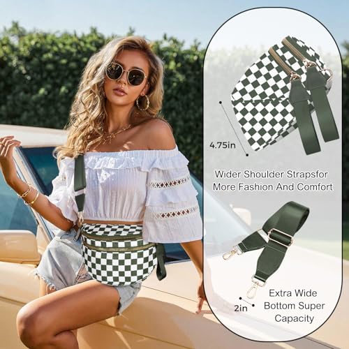 Spacious Nylon Checkered Crossbody Bum Bag for Women, Fashion Checkerboard Fanny Pack Purse with Anti-theft Pocket, Adjustable Wider Strap Wasit Bag (White-Green) - color: White-Green
