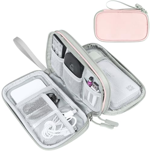 FYY Electronic Organizer, Travel Cable Organizer Bag Pouch Electronic Accessories Carry Case Portable Waterproof Double Layers All-in-One Storage Bag for Cable, Cord, Phone, Earphone-Light Pink - color: Light Pink, style: Small