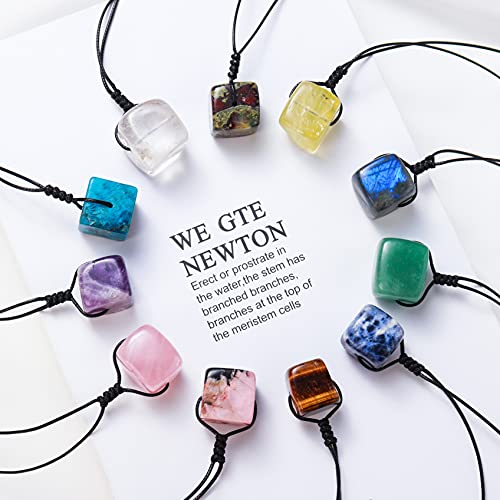 Runyangshi Tiger's Eye Natural Healing Crystal Square Pendant 0.59"-0.78"(1.5-2cm) Tumbled Polished Stones Necklace Meditation Reiki Energy Amulet Bohemia for Men Women Hand-Woven Rope Gift - color: Tiger's Eye