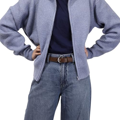 FASHIONGEN - Women genuine Italian leather belt LUNA, Made in France - color: Brown, size: 75 cm (30 in) / Waist size 28 to 29