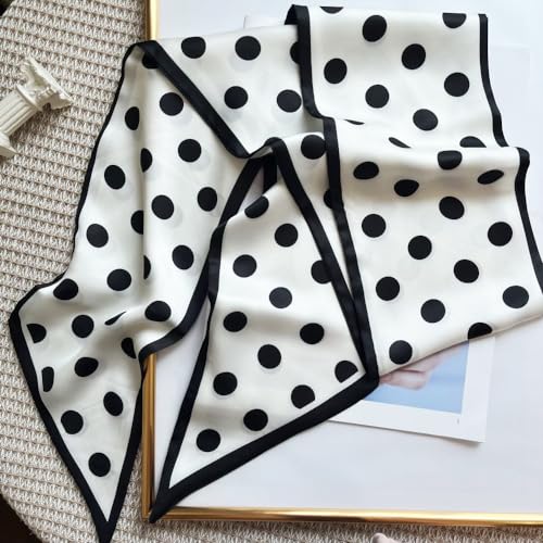 Silk Head Scarf for Hair Fashion Headwrap for Women Lightweight Neck Tie - color: X005-white Wave Point