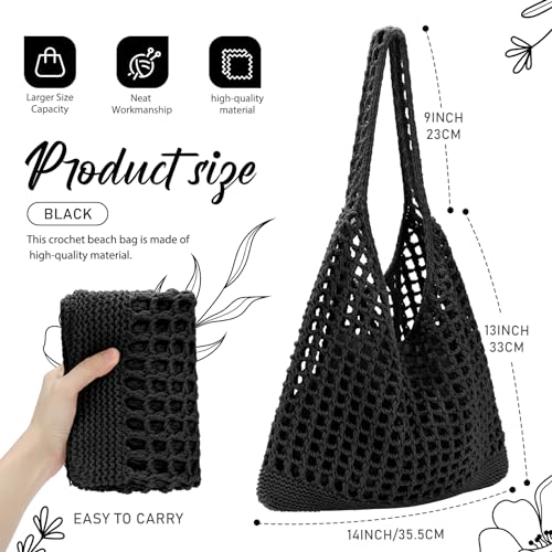EIMMBD Crochet Bags for Women Beach Totes Bags Aesthetic Summer Tote Shoulder Hippie Bag Knit Bag - color: Standard Black-b