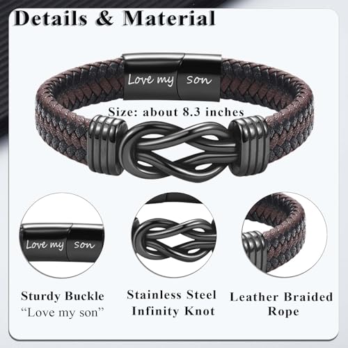 Infinity Knot Bracelet Leather Bracelet Gifts for Son Grandson Nephew Brother Dad Husband Uncle Grandpa Boyfriend, Easter Graduation Christmas Valentines Fathers Day Birthday Gifts for Boys Men Him - style: Son