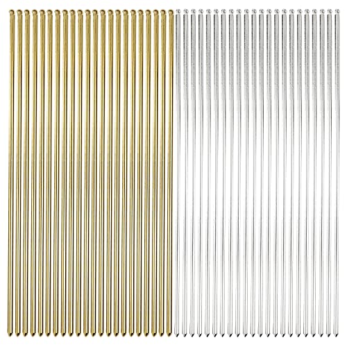 Lawie 40 Pack 6 Inch Gold Silver Long Metal Straight Hair Sticks with Hole Pencil Plain Hair Picks Forks Needle Rod Blank Thin Hairpins Hair Shawl Pins Chopsticks Bun Holder Craft DIY Accessories Bulk