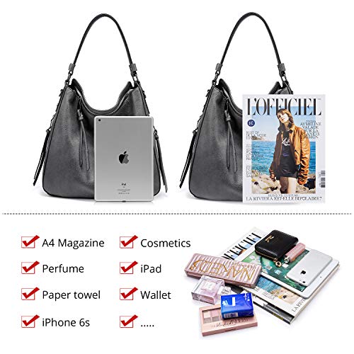 Realer Hobo Crossbody Bags for Women Designer Faux Leather Hobo Handbags Retro Large Size Shoulder Bag Bucket Purse - color: Heavy Gray-gun Black Hardware（15.2"）, size: Large-15.2 inch