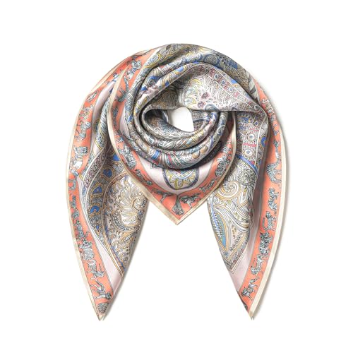 SHIROUYU 100% Pure Mulberry Silk Scarf 35" Large Square Lightweight Headscarf –Women’s Hair Wraps The shawl-With Gift Packed - color: Champagne