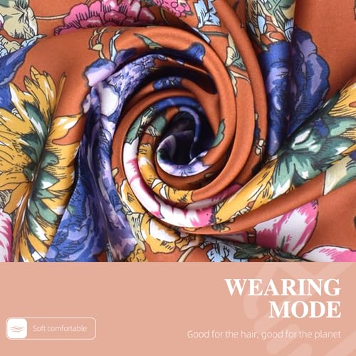 27.5 Inches Silk Head Scarf for Women Satin Hair Scarf Silk Wrap Neck Square Scarves Feeling Scarf Boho Headwear - color: Navy Blue-rose