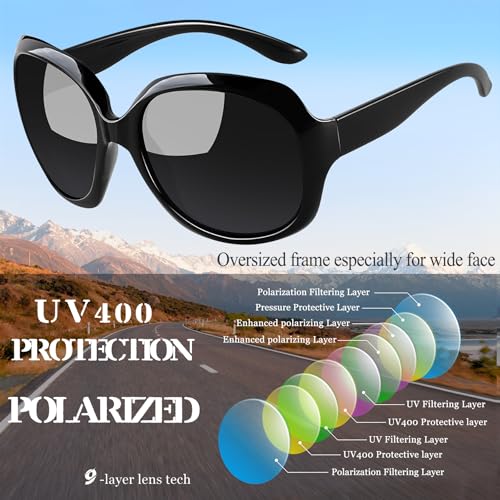 Joopin Oversized Sunglasses Womens Trendy Polarized Large Driving Sun Glasses Ladies UV Protective Big Sunnies Shades - color: D02-black + Tortoise/Brown