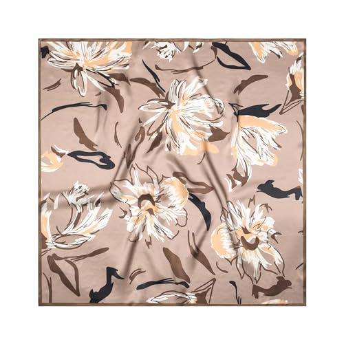 SHIROUYU 100% Pure Mulberry Silk Scarf 35" Large Square Lightweight Headscarf –Women’s Hair Wraps The shawl-With Gift Packed - color: Brown-20